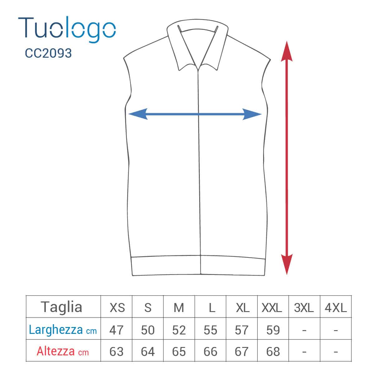 Tabella taglia altezza e larghezza