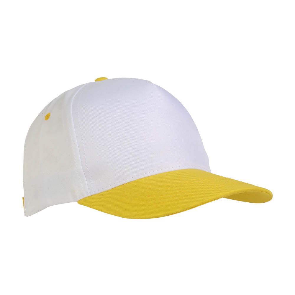 Cappellino in poliestere bianco e giallo con chiusura in velcro