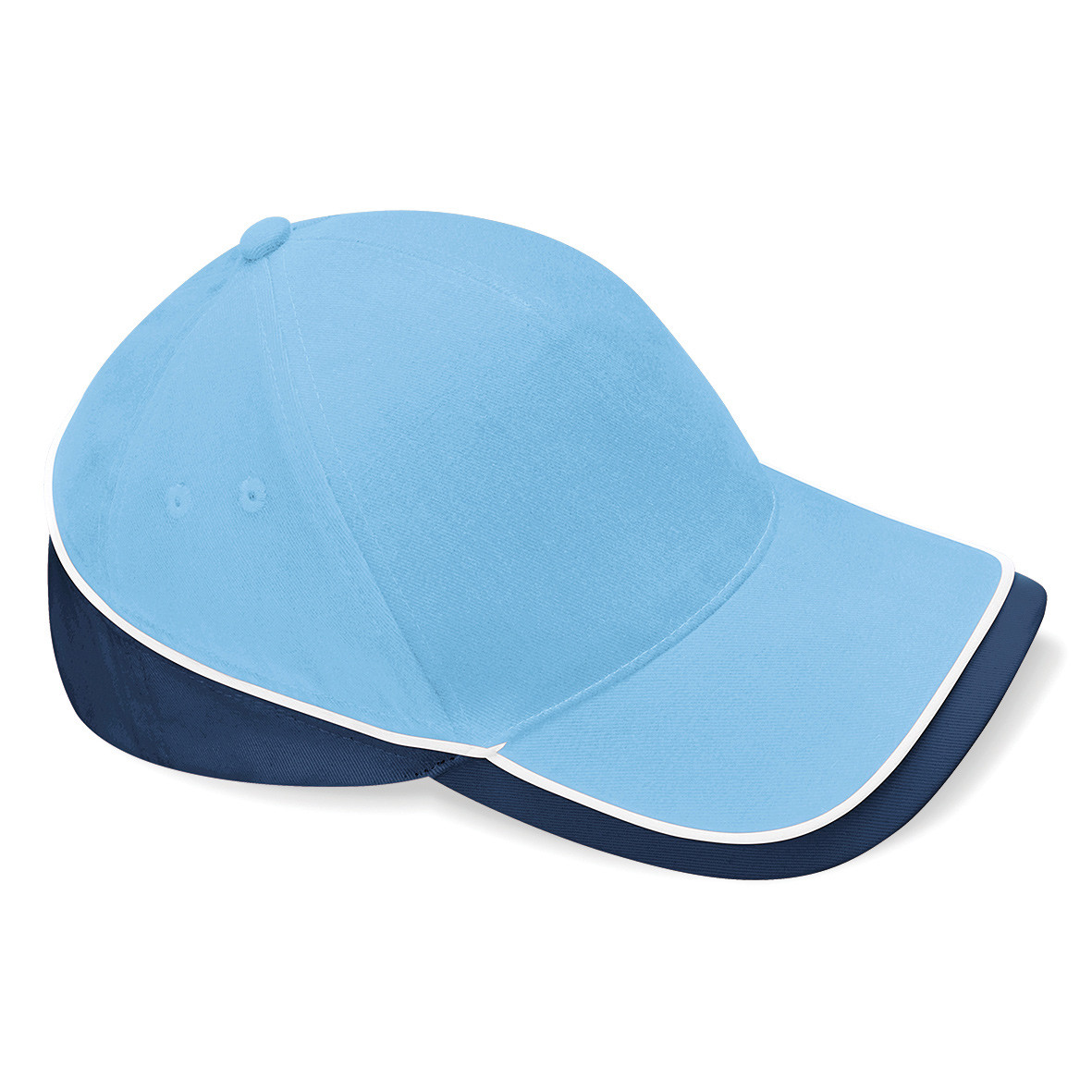 Cappellino con visiera a due colori azzurro e blu diviso da linea bianca