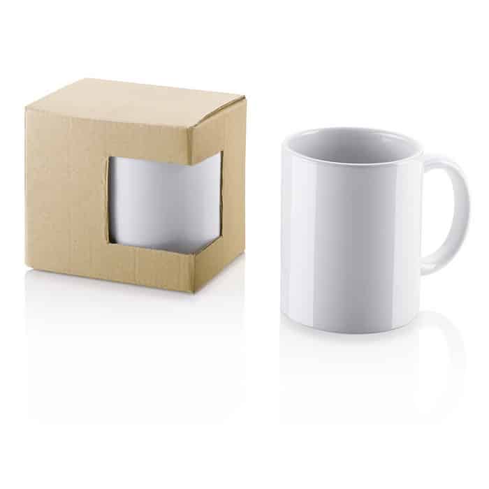 Tazza in ceramica bianca con custodia in cartone