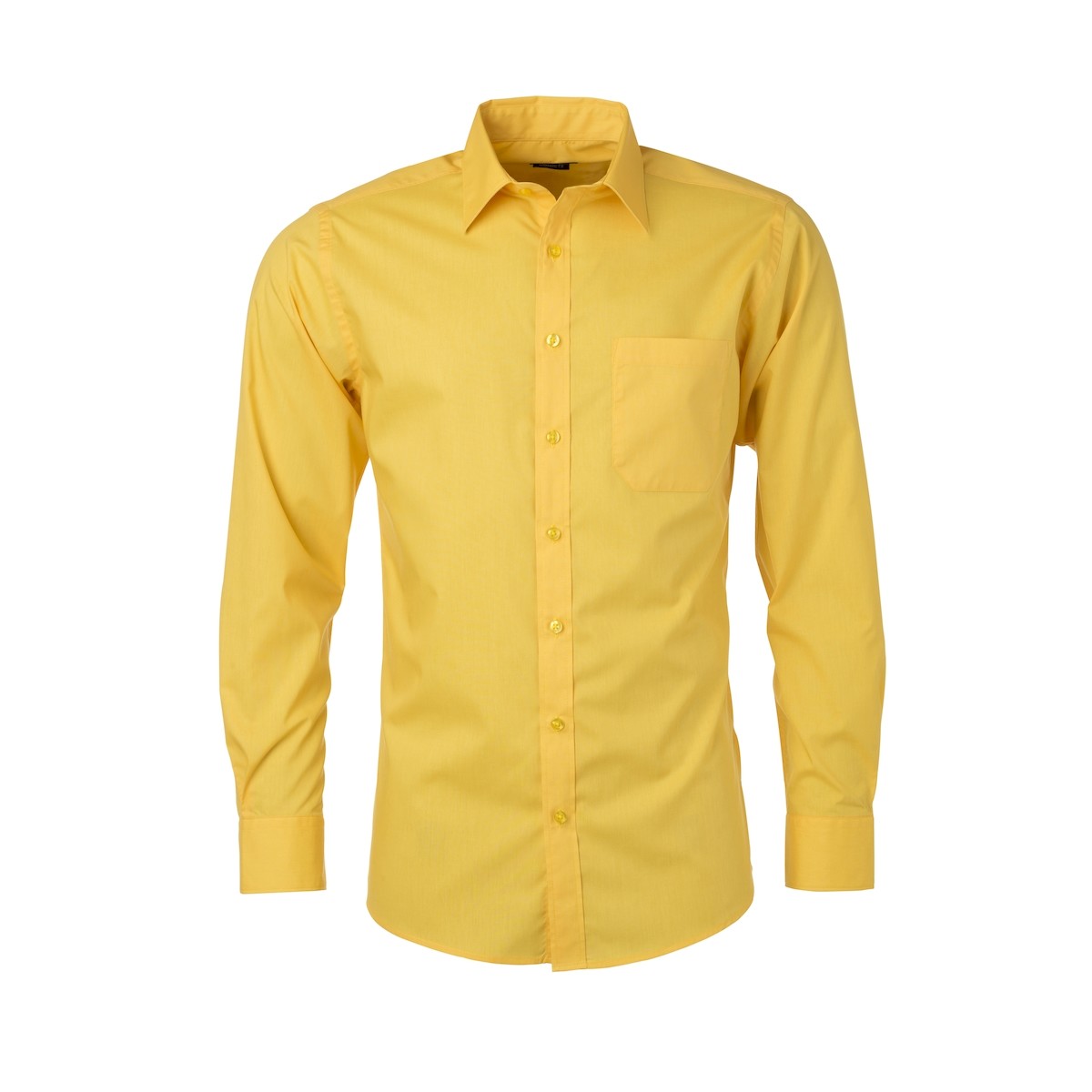 Camicia da uomo manica lunga gialla con bottoni in tinta
