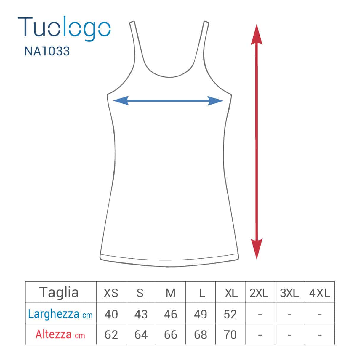 Tabella taglia altezza larghezza