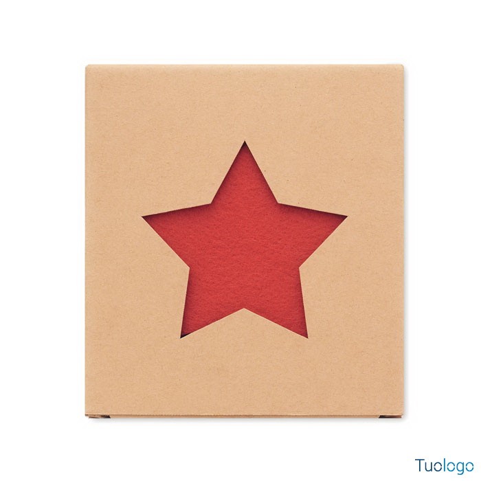 Scatola in cartone con dentro sottobicchieri rossi