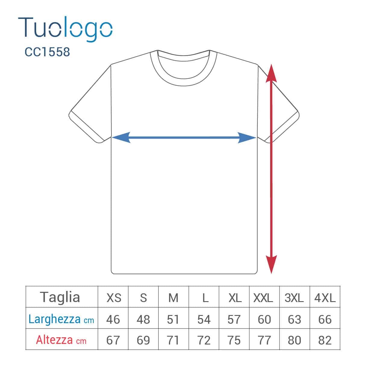 Tabella larghezza e lunghezza taglie della maglia sportiva uomo