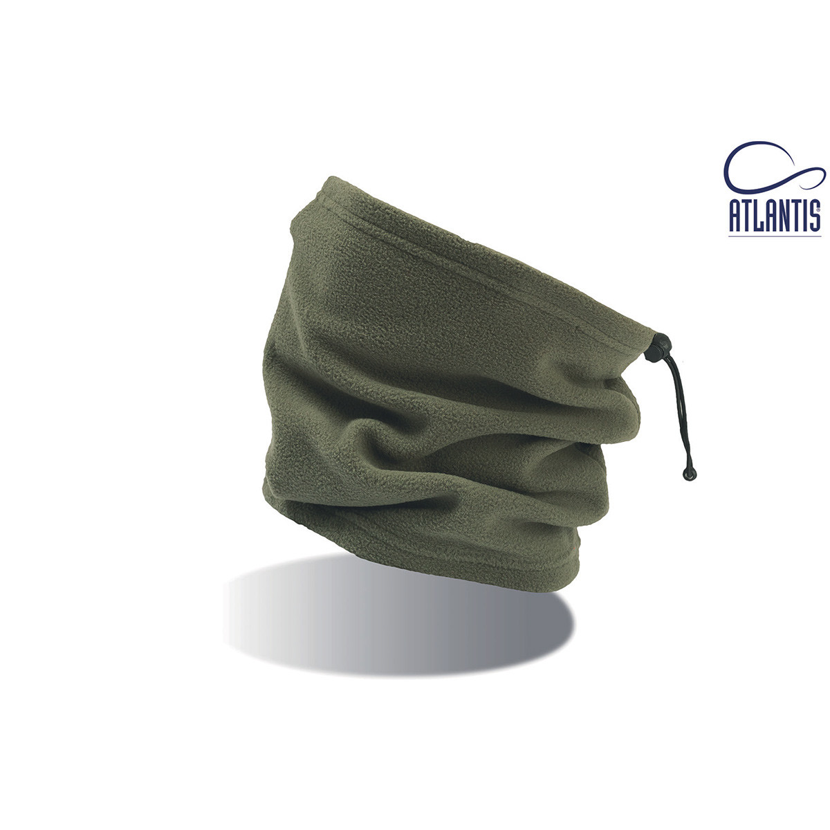 Fascia di pile verde oliva con cordino nero su sfondo bianco