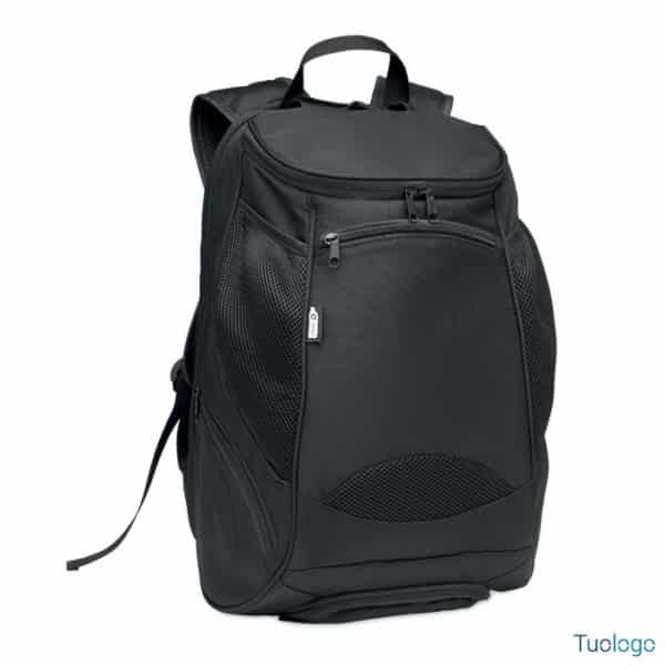 Zaino nero con spallacci, maniglia e tasche con zip