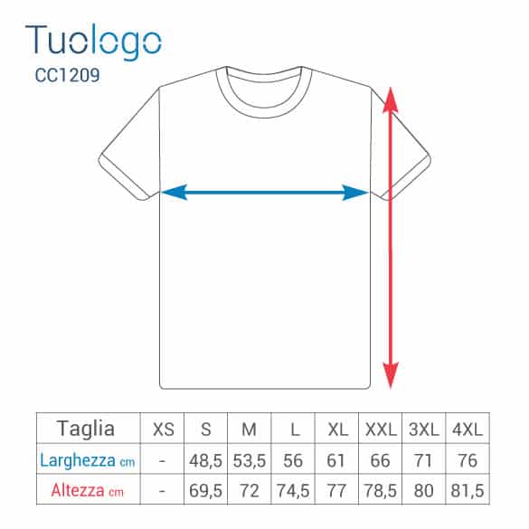 Schema delle misure delle taglie espresse in cm delle tshirt manica corta