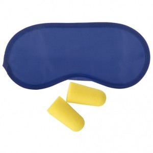 Maschera per gli occhi blu e tappi per le orecchie gialli