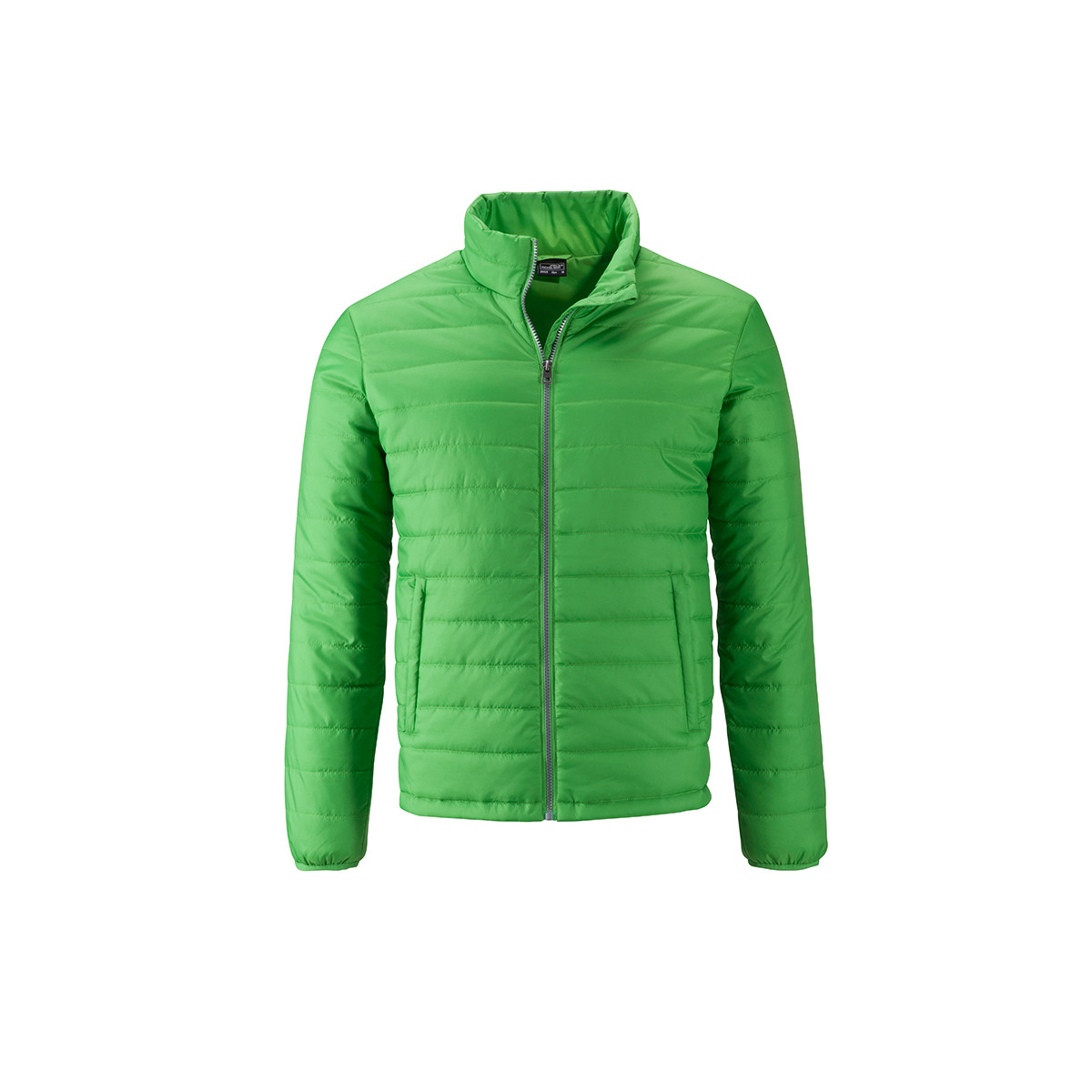 Giacca verde antivento con collo alto, tasche laterali e zip nascosta 100% poliammide