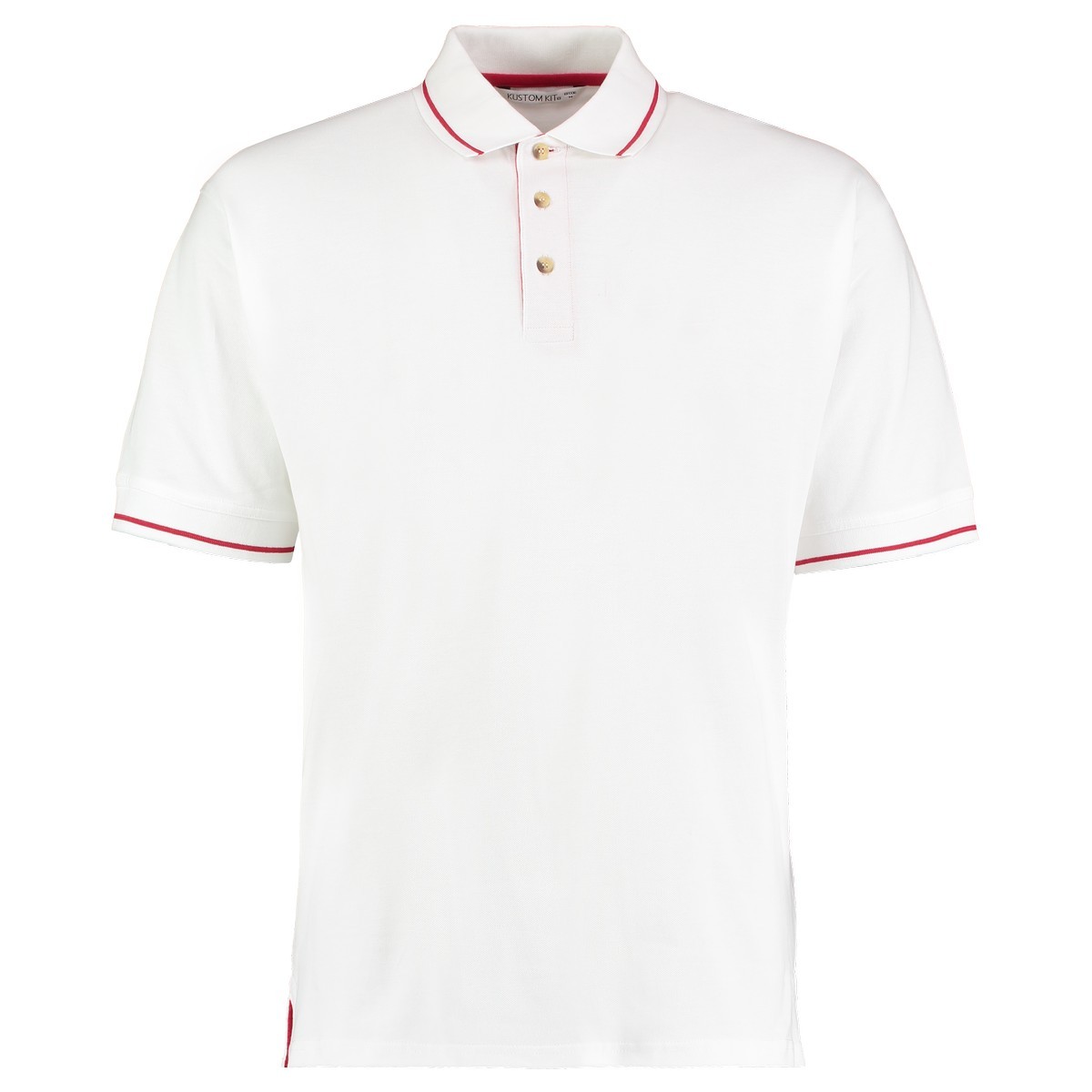 Polo bianca a manica corta con bottoni e riga rossa in contrasto su colletto e maniche