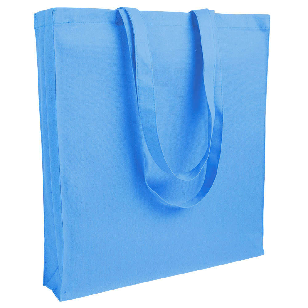Shopper in cotone azzurro con manici lunghi e soffietto