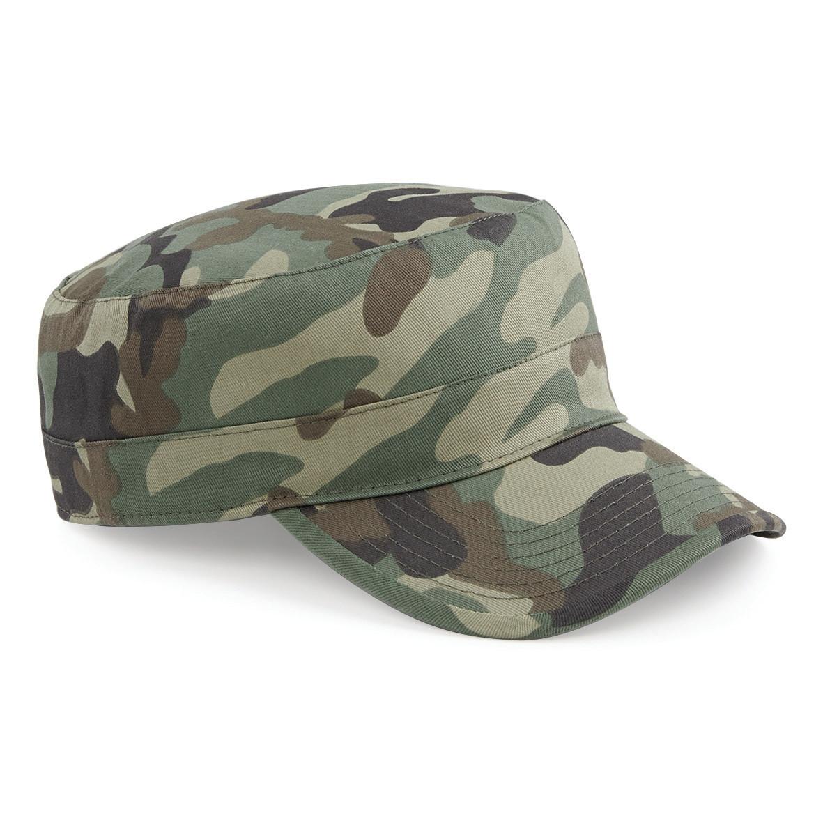 Cappellino con chiusura con velcro e visiera di colore camouflage tinte verde e marrone