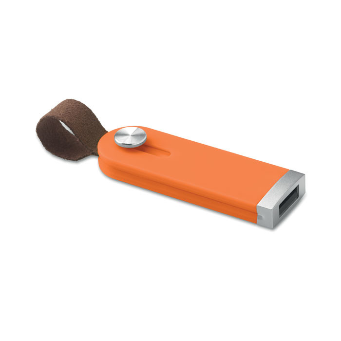 Chiavetta usb arancione con pulsante con cordino marrone