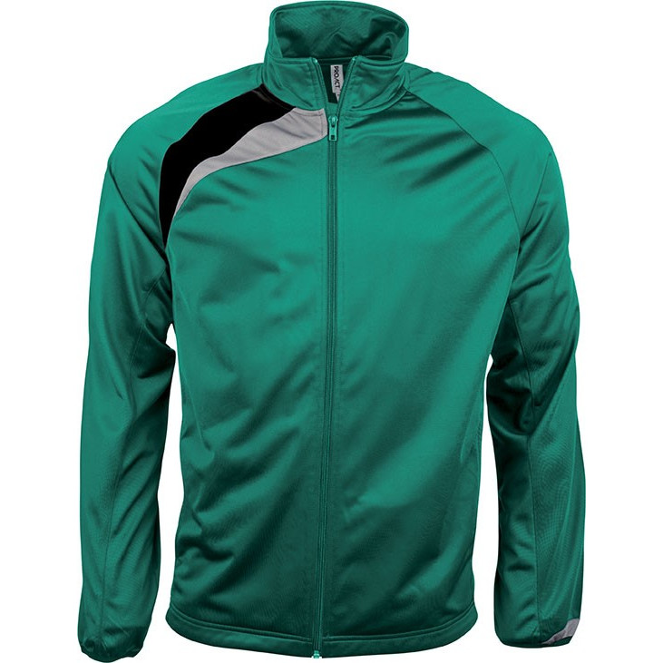 Maglia maniche lunghe verde 100% poliestere con zip tono su tono e polisini elasticizzati