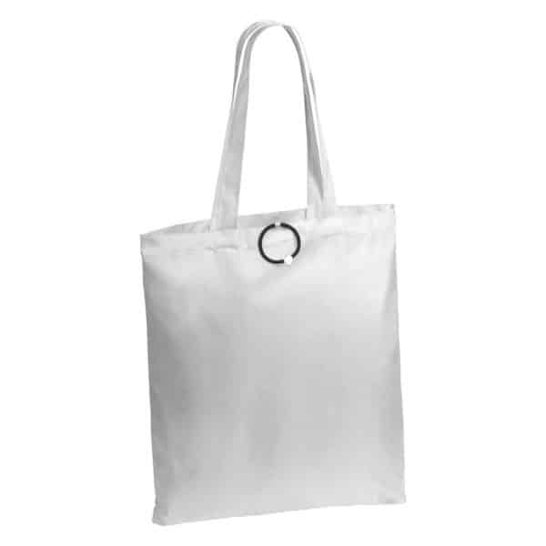 Shopper richiudubile con elastico in poliestere bianco con moschettone in plastica