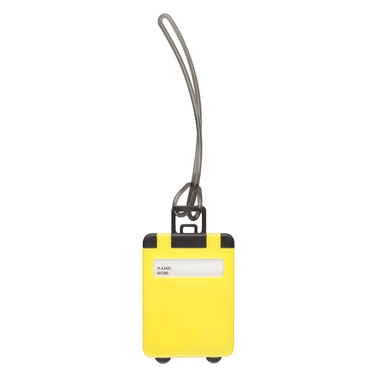 Etichetta per bagaglio in plastica gialla a forma di valigia