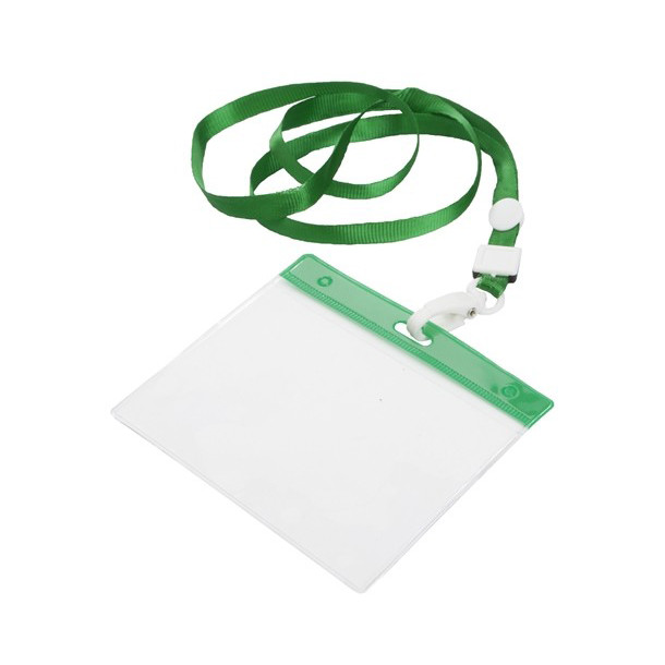 Laccetto portabadge verde in poliestere con bustina in pvc