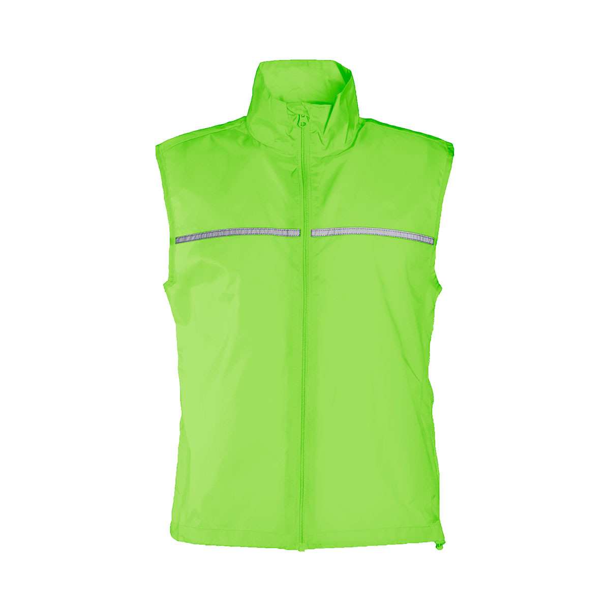 Gilet verde lime smanicato con catarinfrangenti davanti e dietro, zip e taschina interna 100% poliestere