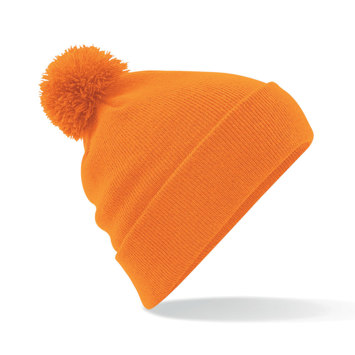 Berretto unisex arancio a maglia a costine con pon pon e risvolto