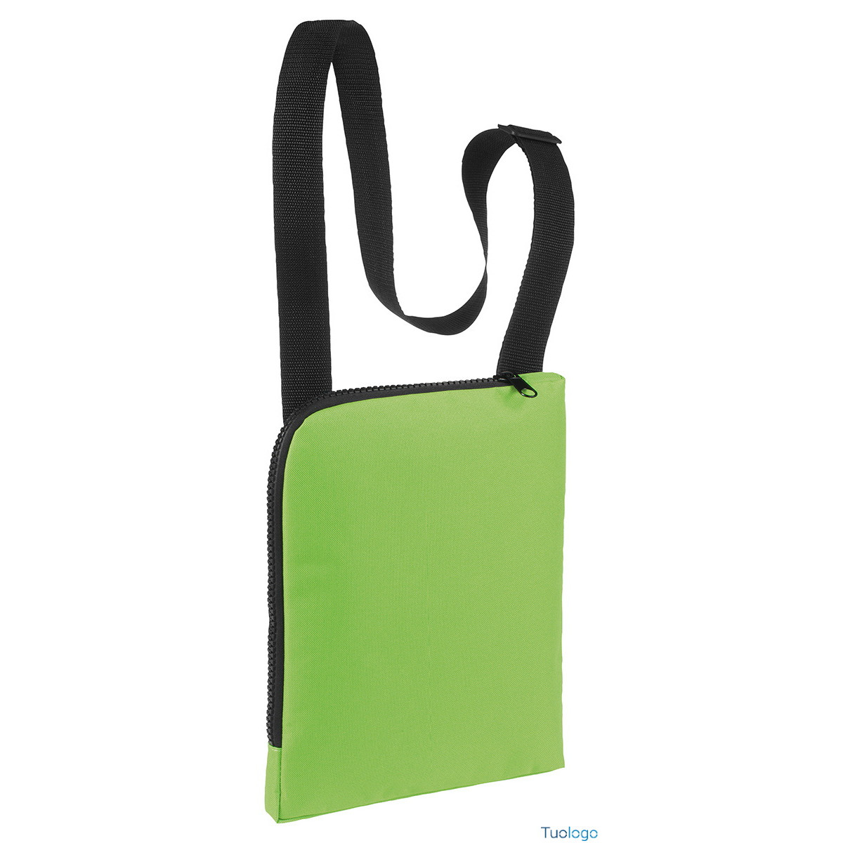 Retro di borsa con tasca portadocumenti e lunga tracolla verde lime con grossa zip nera su 2 lati