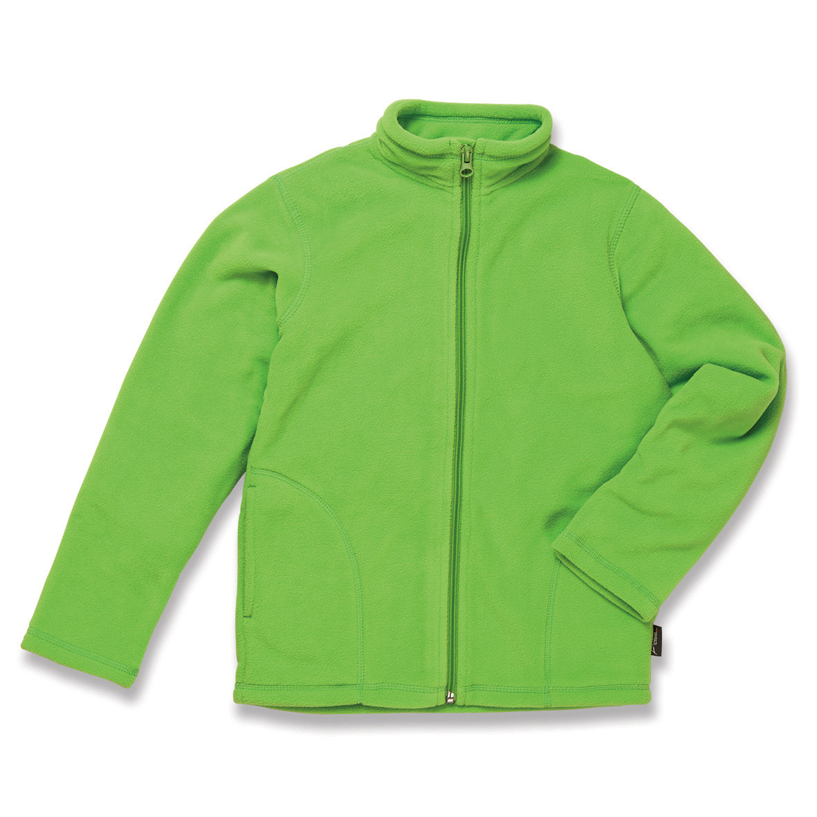 Pile da bambino kiwi con collo alto zip lunga tasche su sfondo bianco