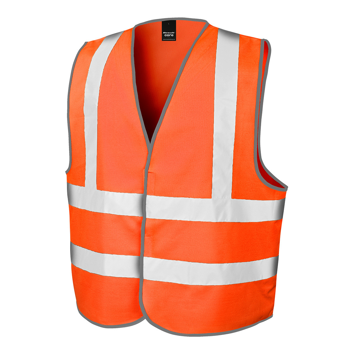 Giacca arancione con strisce di sicurezza verticali e orizzontali con doppia tasca e chiusura in velcro 100% poliestere
