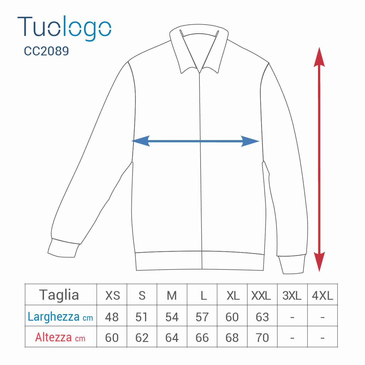 Tabella taglia altezza e larghezza