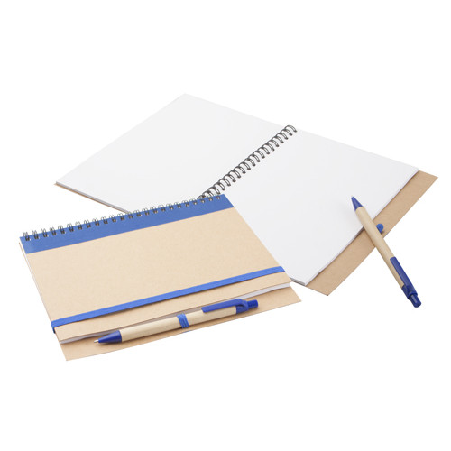 Blocnotes blu in cartoncino riciclato con penna