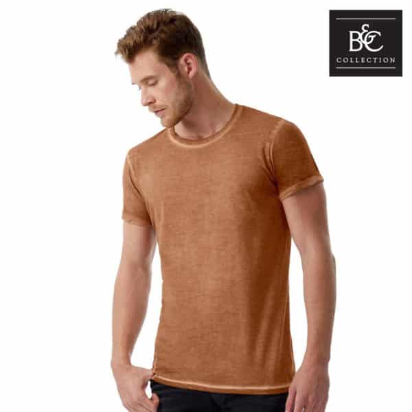 Uomo con tshirt in cotone vintage maniche corte e girocollo arancione