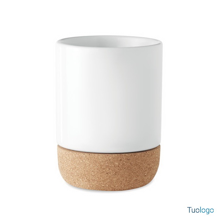 Tazza bianca con base in sughero