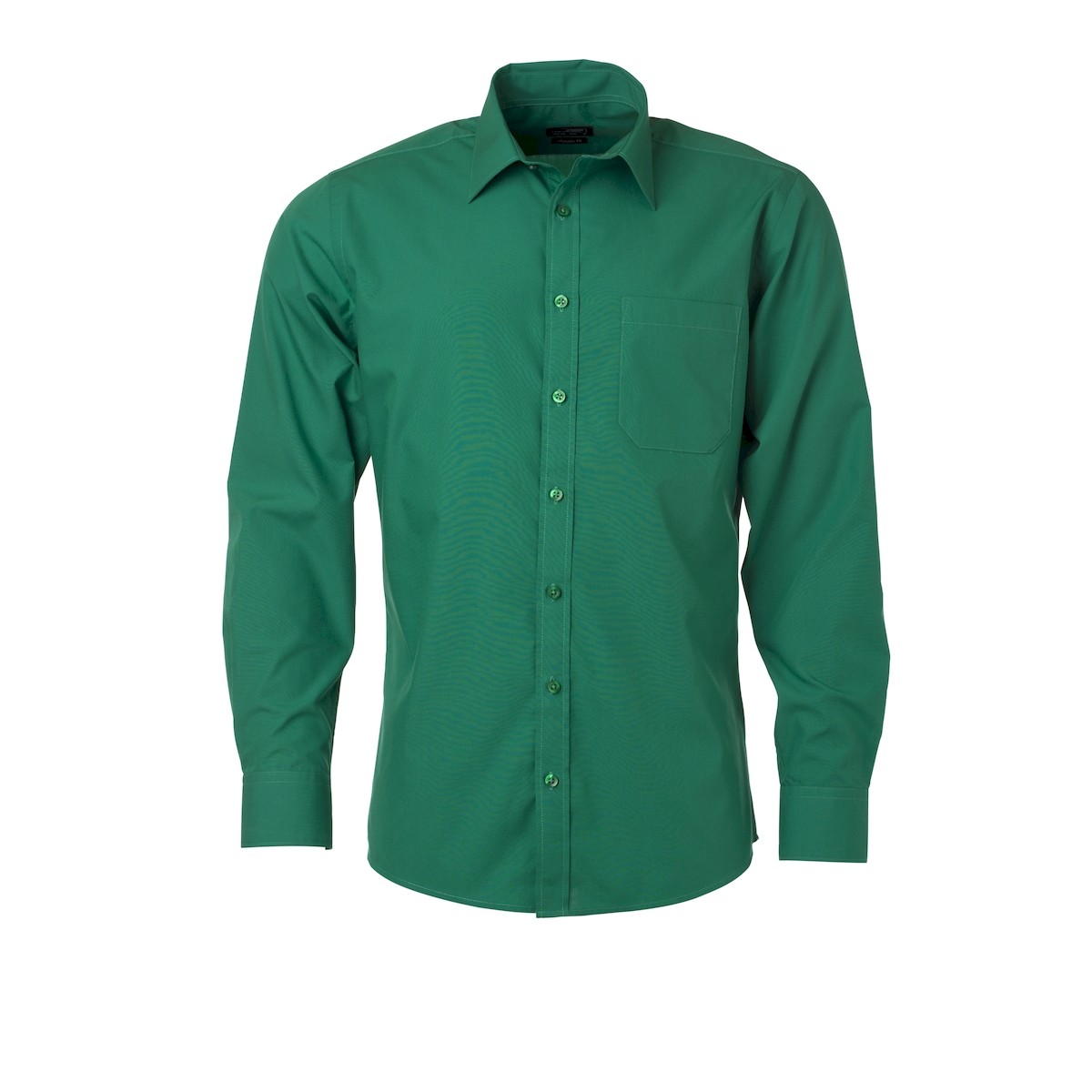 Camicia da uomo manica lunga verde Irish green con bottoni in tinta