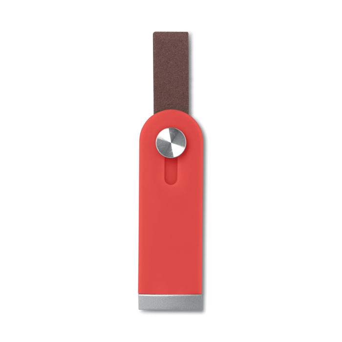 Chiavetta usb rossa con pulsante con cordino marrone