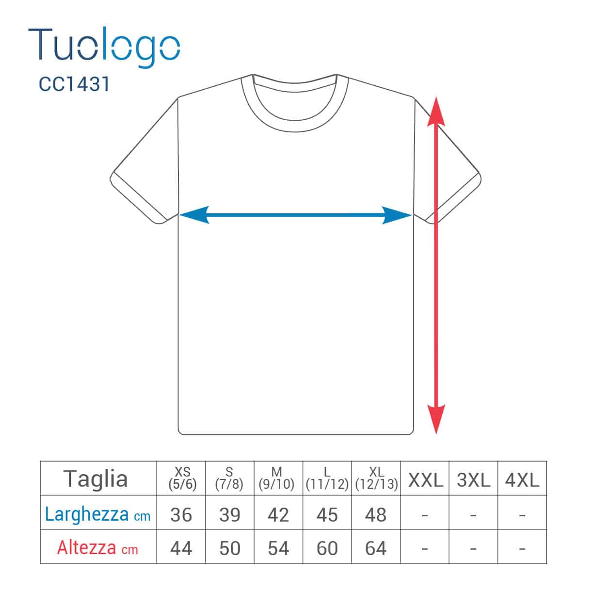 Tabella taglia altezza larghezza