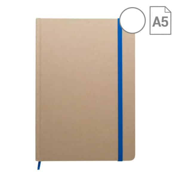 Blocnotes con copertina in cartoncino riciclato ed elastico blu