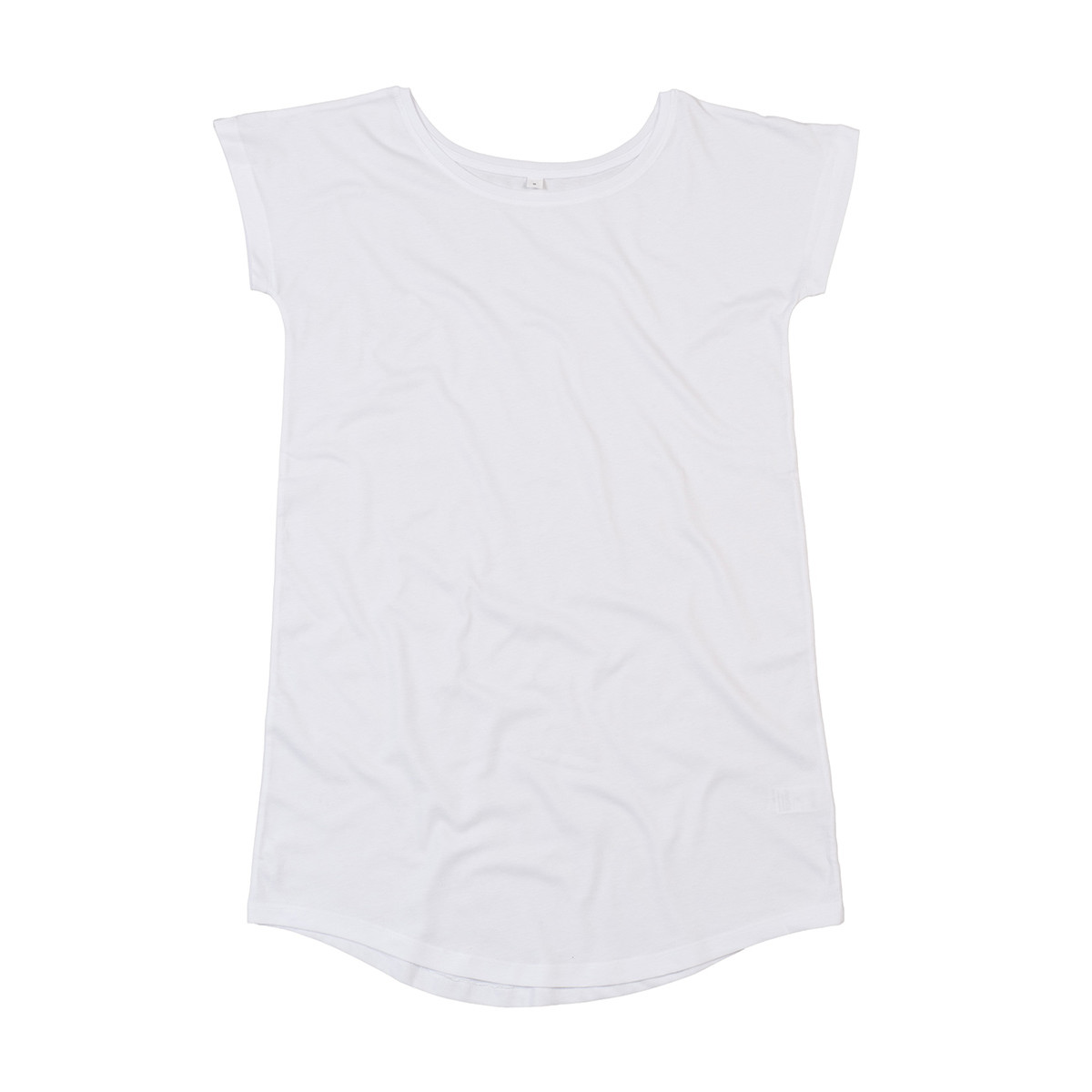 Tshirt bianca manica corta con ampio girocollo e orlo arrotondato 100% cotone