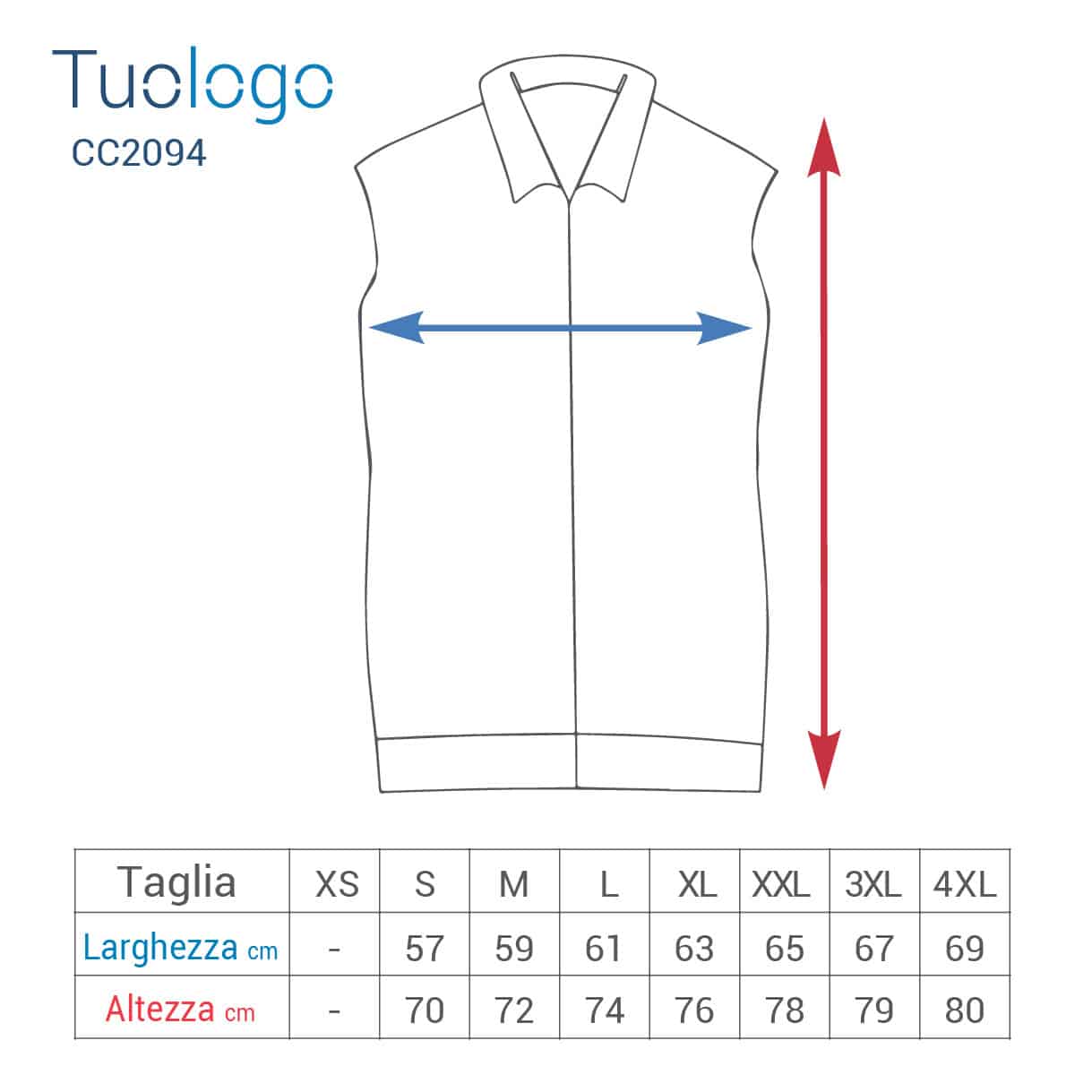 Tabella taglia altezza e larghezza