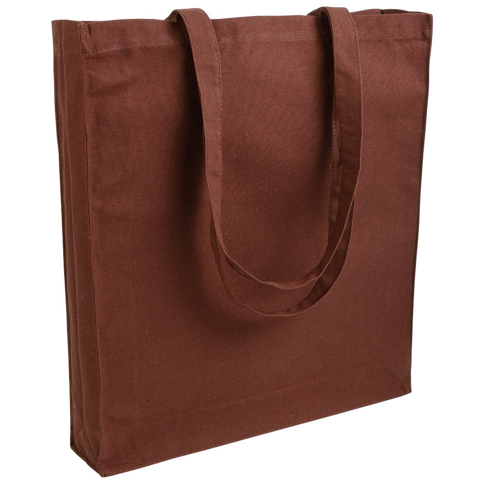 Shopper in cotone marrone con manici lunghi e soffietto