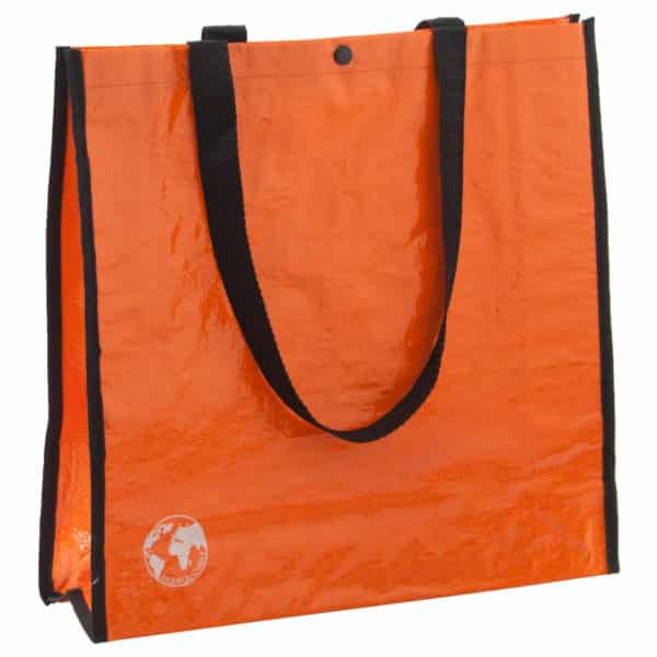 Shopper biodegradabile in pet arancione biodegradabile con chiusura a bottone