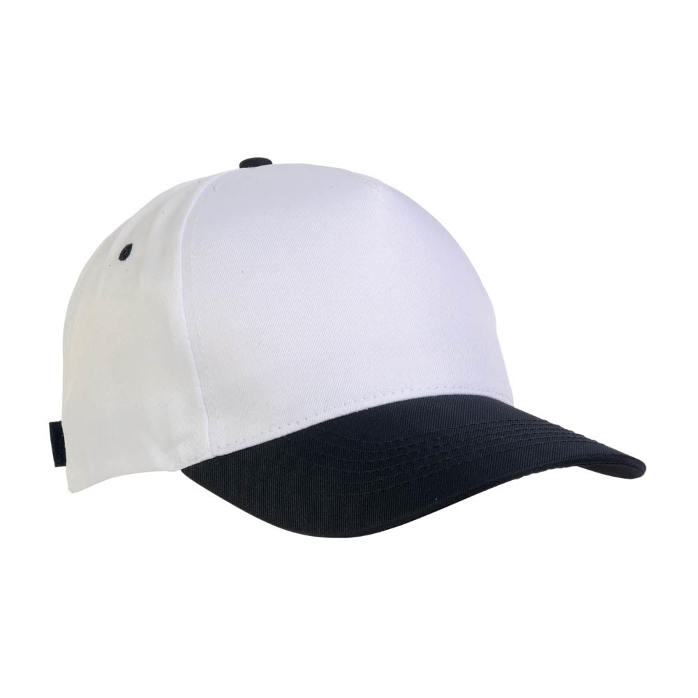 Cappellino in poliestere bianco e nero con chiusura in velcro