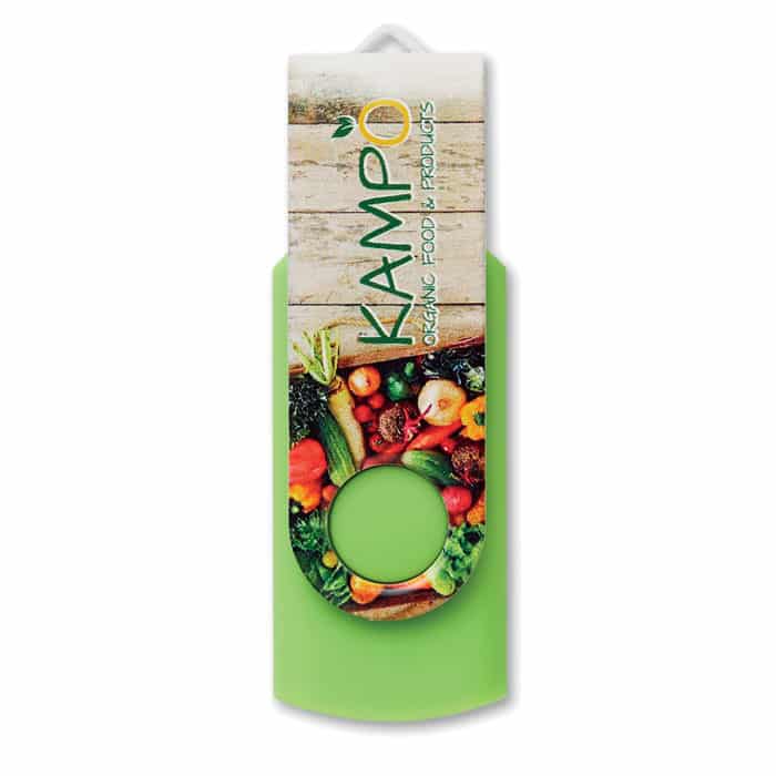 Chiavetta usb verde con chiusura protettiva in metallo con logo