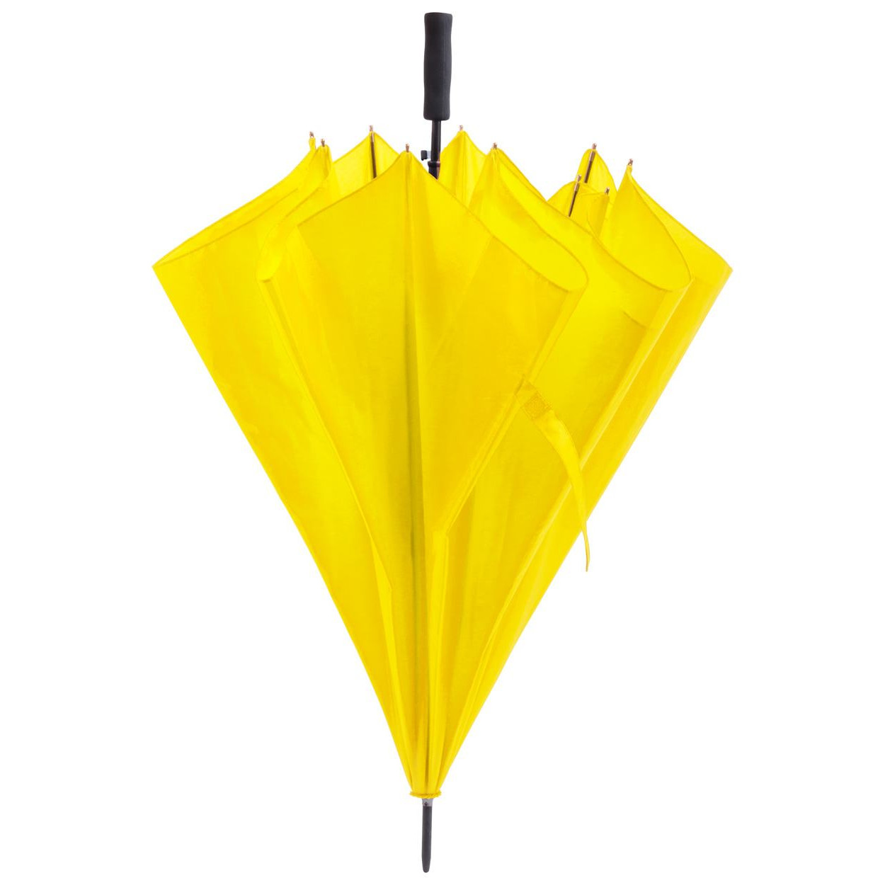 Ombrello giallo con asta e telaio in metallo, stecche in abs e manico in eva