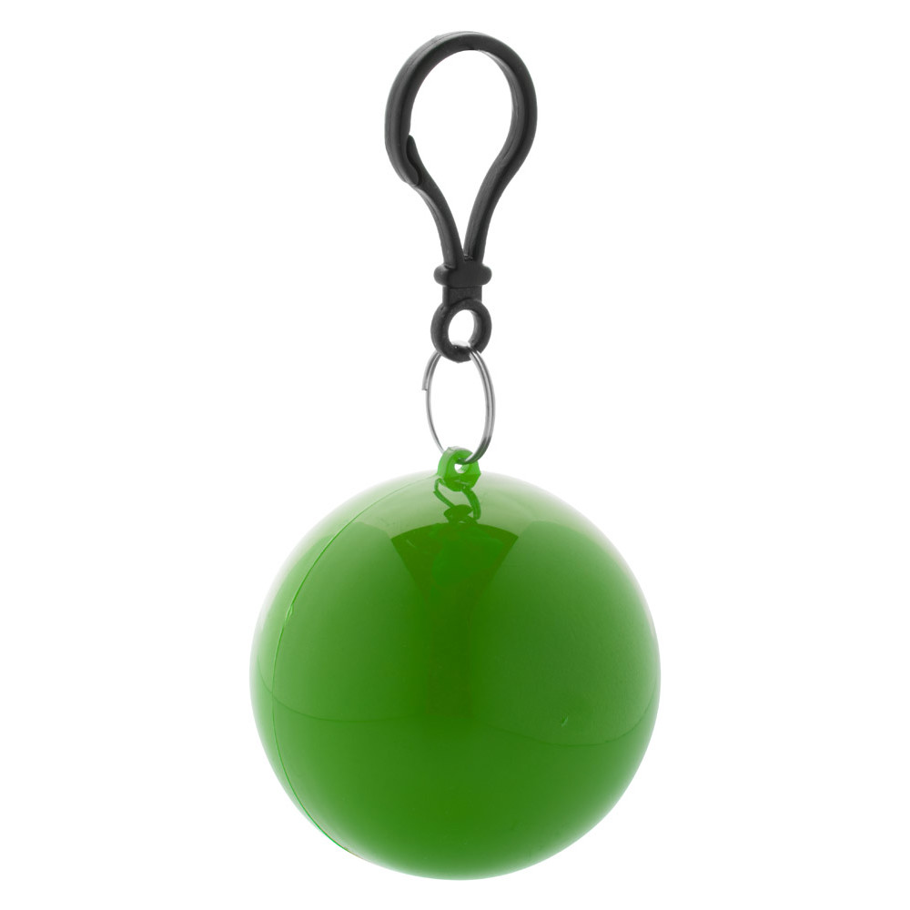 Impermeabile con portachiavi e moschettone ripiegato in pallina di plastica verde