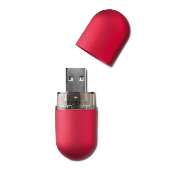 Chiavetta usb rosa a forma di capsula