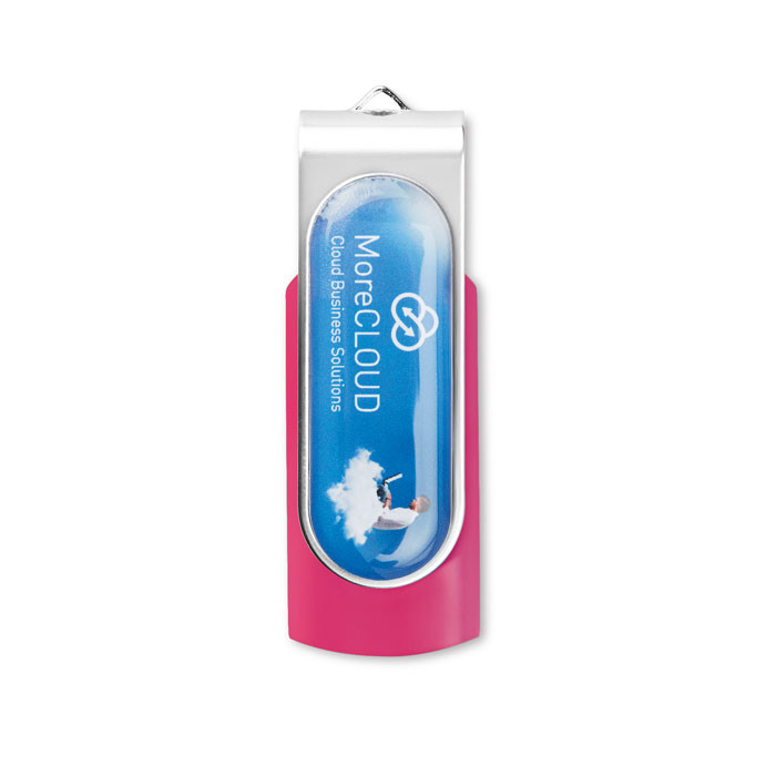 Chiavetta usb rosa con chiusura protettiva in metallo con logo