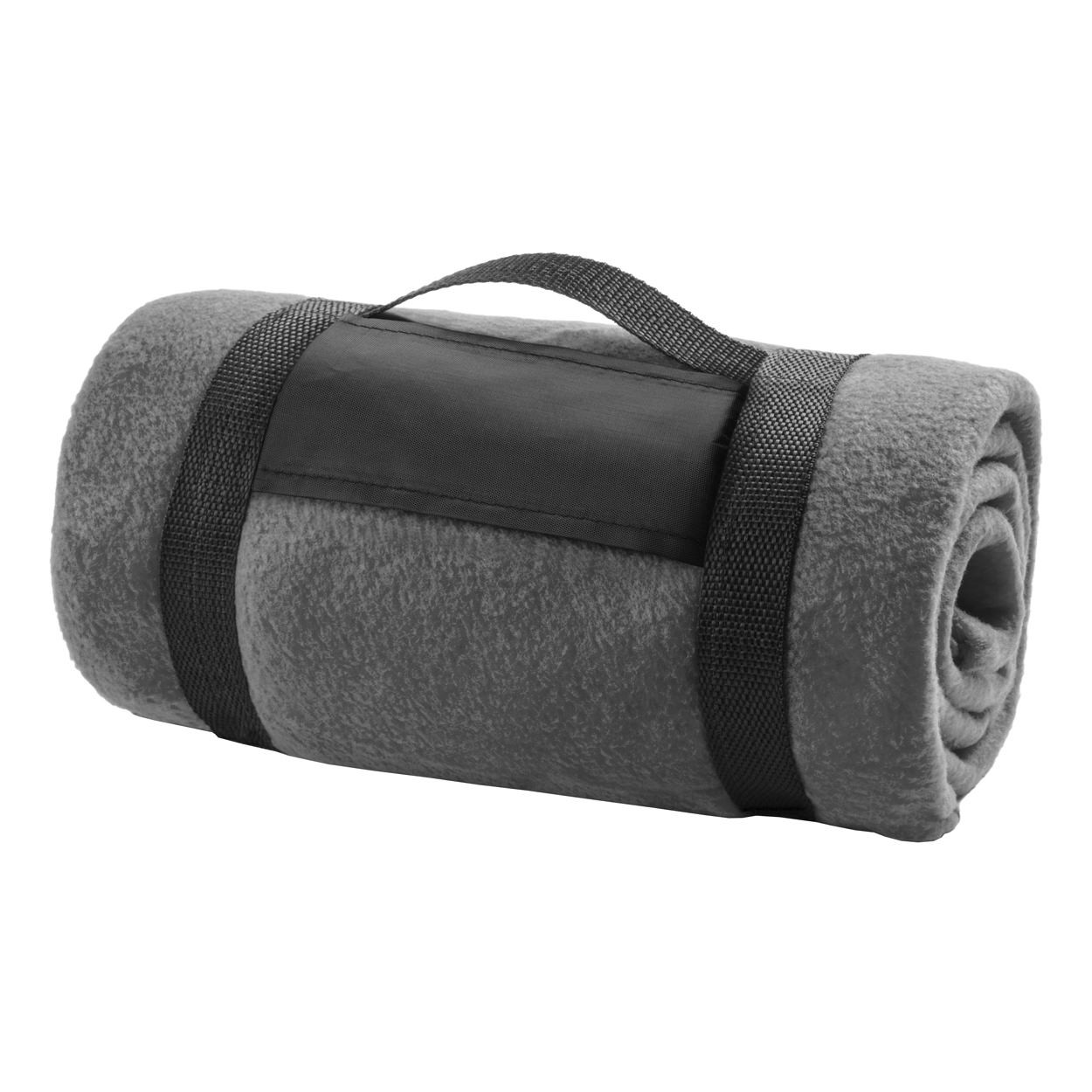 Coperta in pile grigia con tracolla in velcro