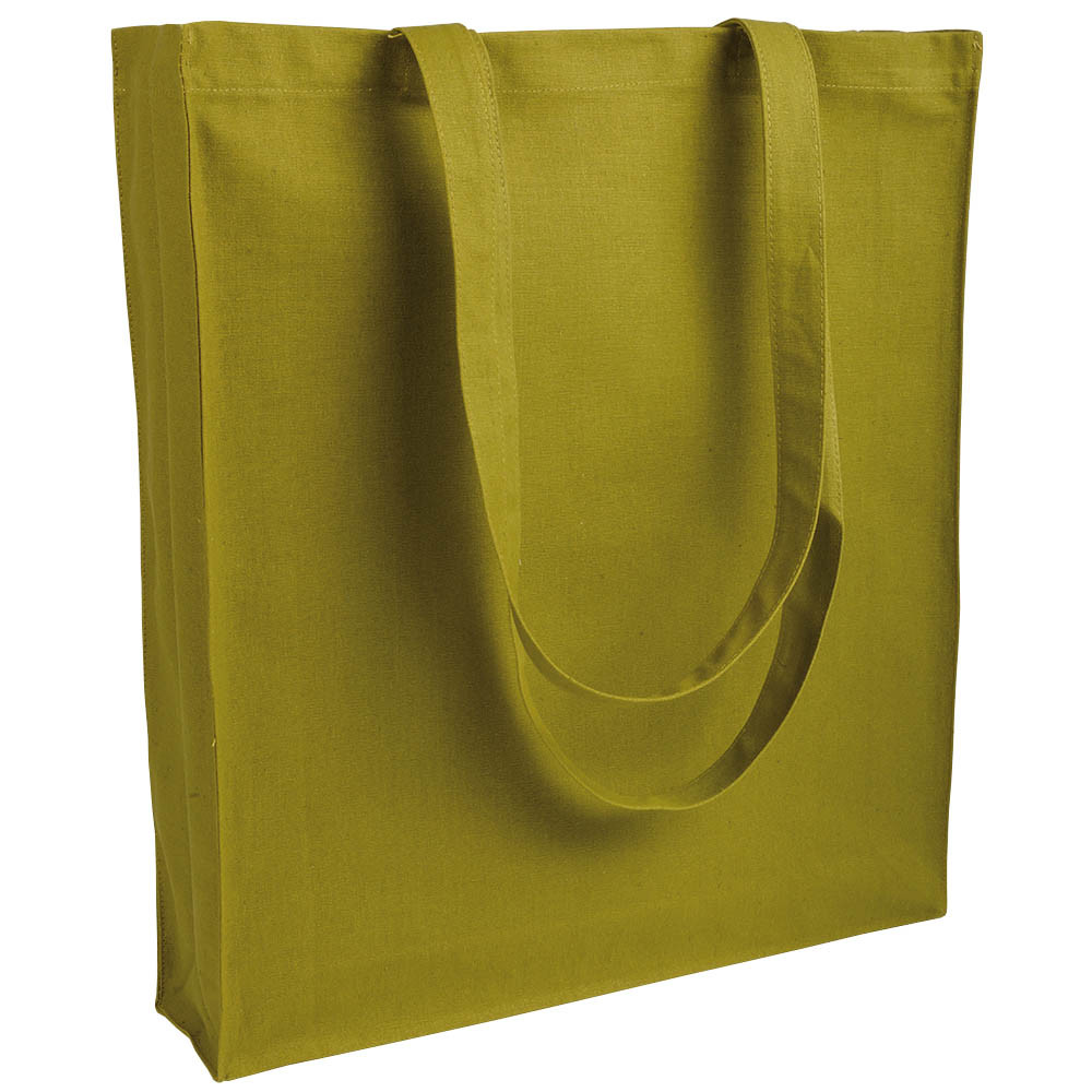 Shopper in cotone verde con manici lunghi e soffietto