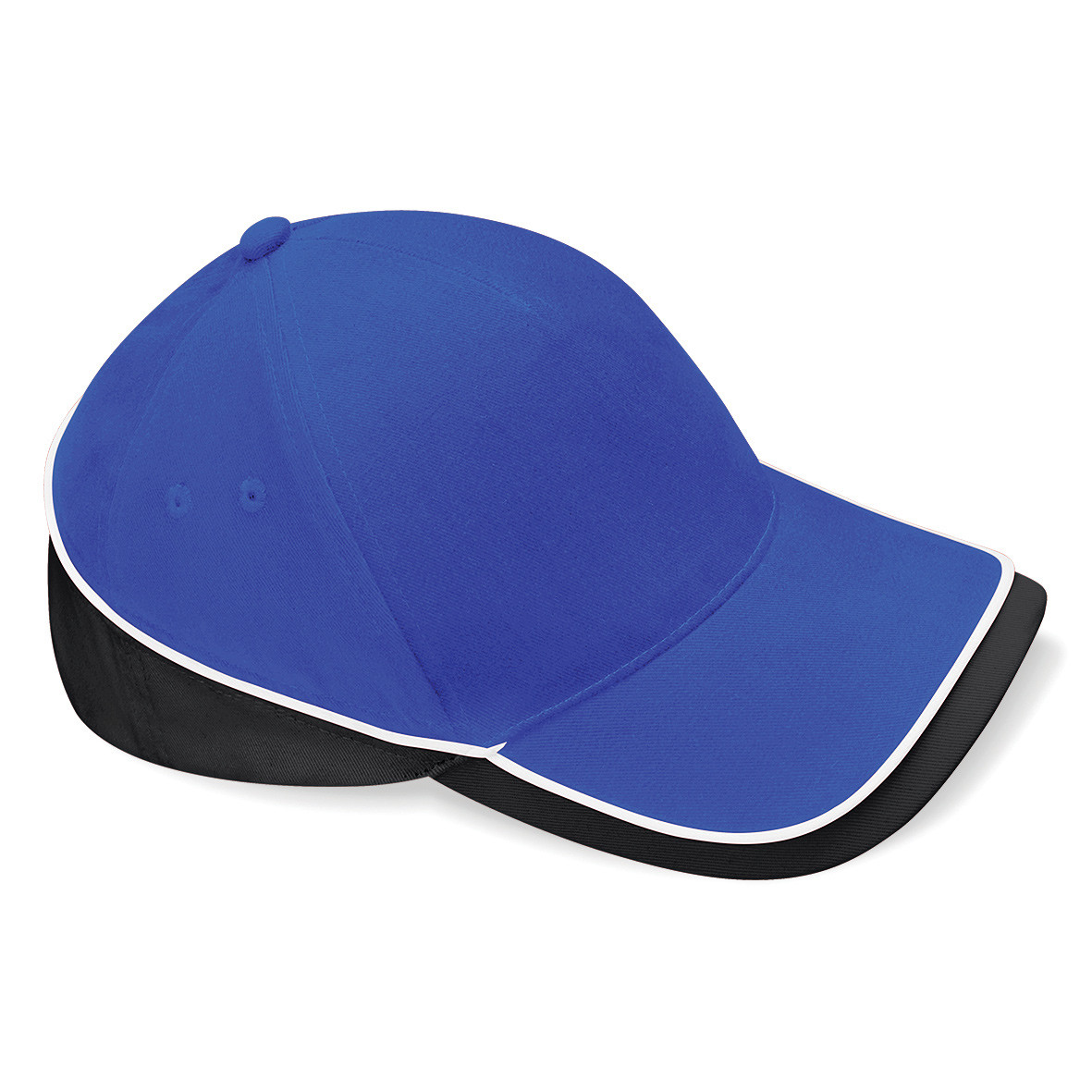 Cappellino con visiera a due colori blu e nero diviso da linea bianca