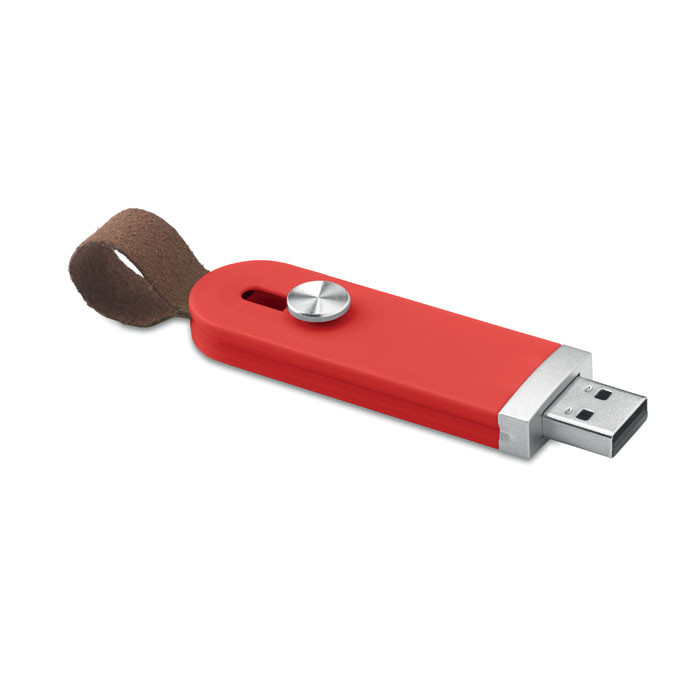 Chiavetta usb rossa con pulsante con cordino marrone