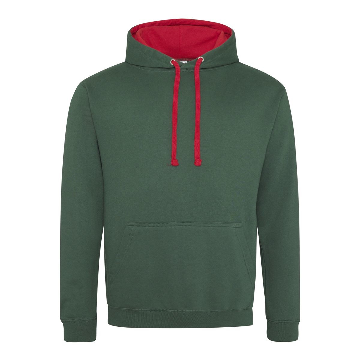 Felpa verde con interno rosso con tascone e cappuccio