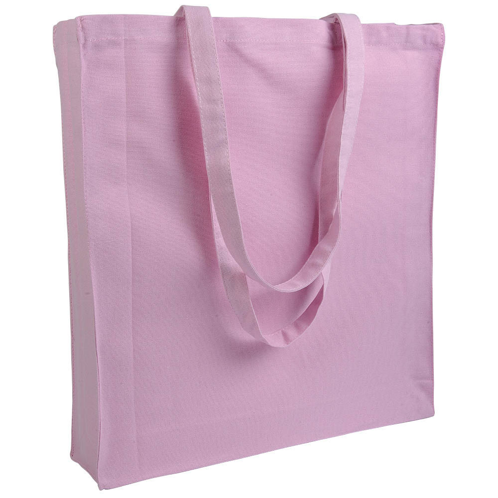 Shopper in cotone rosa con manici lunghi e soffietto